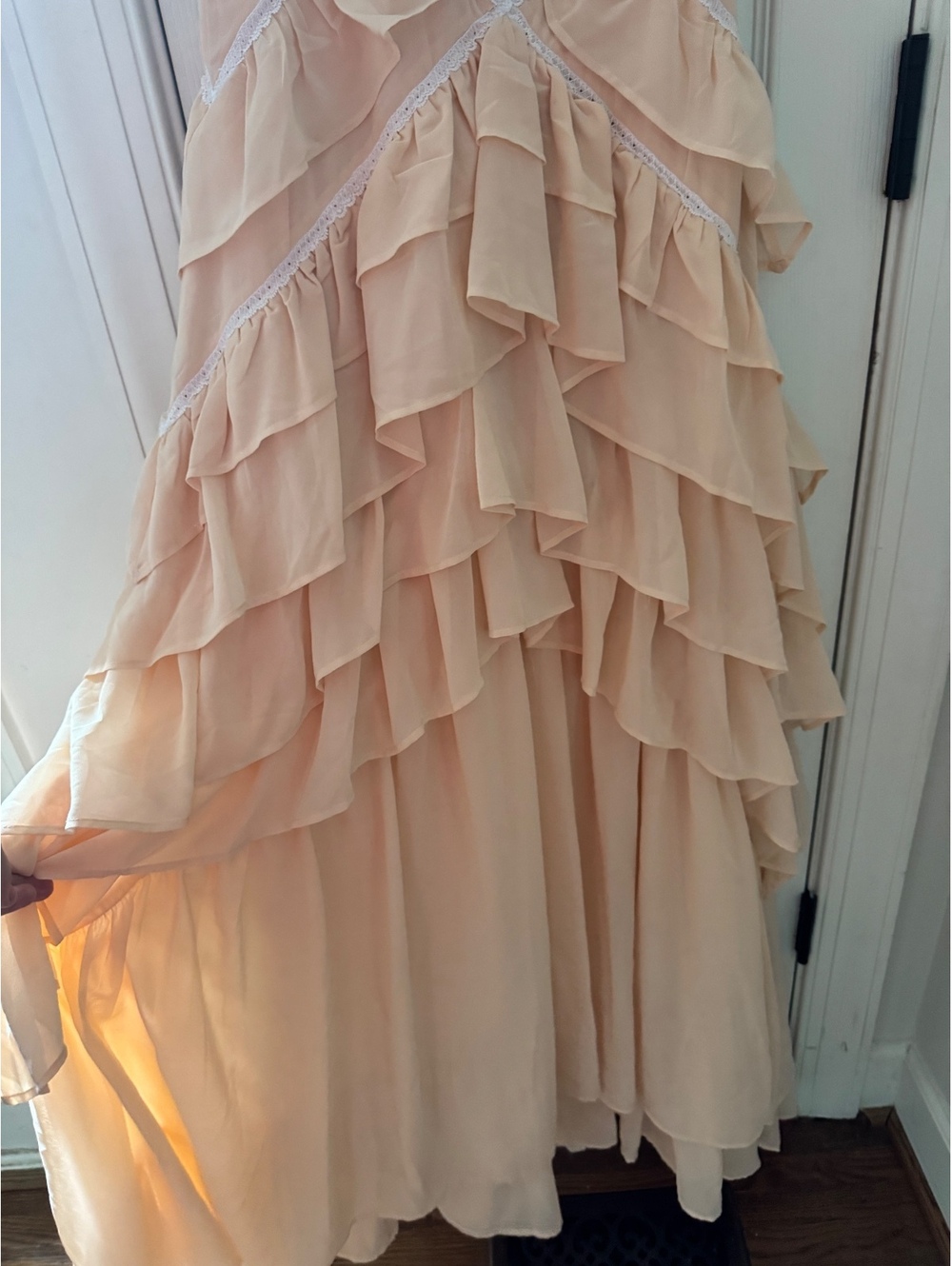 Altar’d State Peach Ruffled Maxi Dress with Lace Trim - Picture 4 of 8